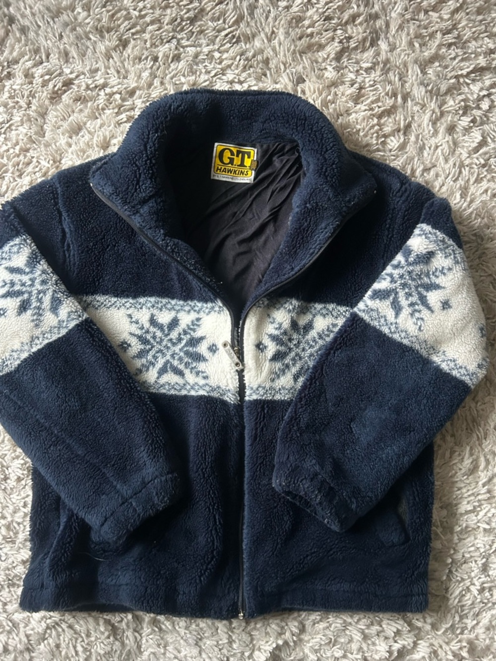 Vintage GT Hawkins Navy Fleece Snowflake Zip-Up